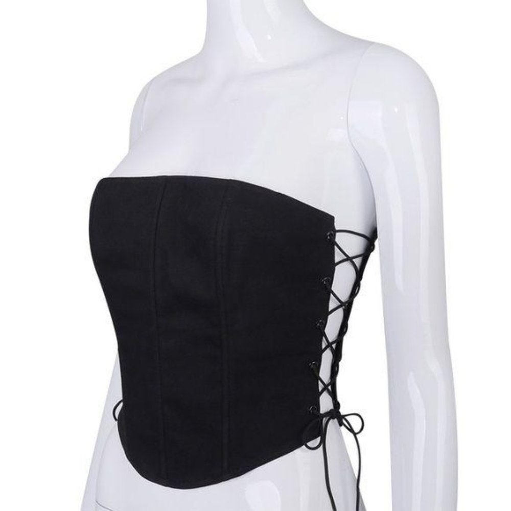 NEW Black Side Lace up Strapless Corset Top - Picture 8 of 14